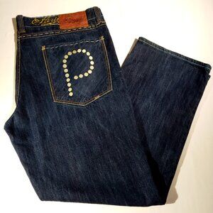 PARISH Nation Jeans sz  44  Bootcut  Loose Denim  Embroidered Pkts  Button-Fly
